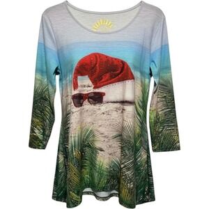 Sun‎ Bay Tropical Christmas Beach Santa Hat Sharkbite Tunic Top Large UPF 30